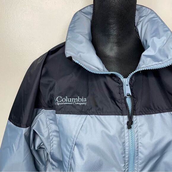 Columbia Minjin Rain Jacket Windbreaker Packable Hood Blue Gray New Medium - Picture 2 of 15
